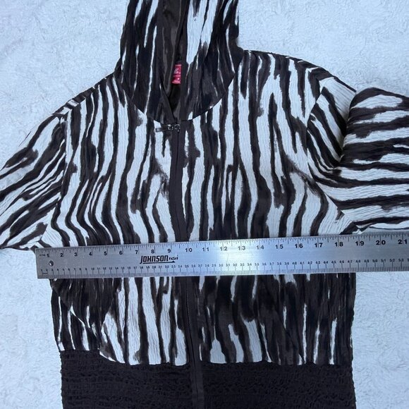Gabriella Molinari Womens Black & White Crinkle Zip Up Hoodie Sz 8 Smocked Trim - Picture 7 of 9